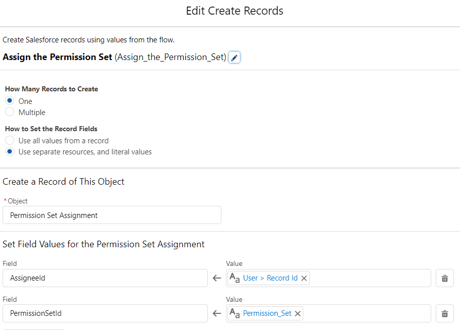 creating permission set assignment record
