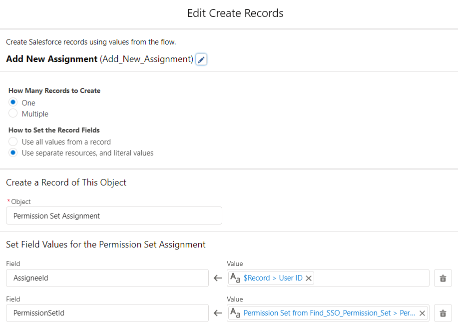 create permission set assignment record