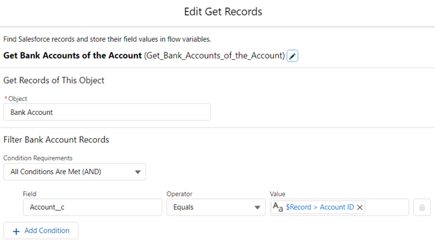 get the bank accounts of the related account