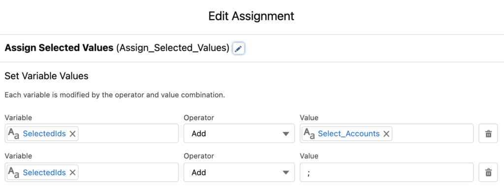 assign selected values in order to convert into a collection