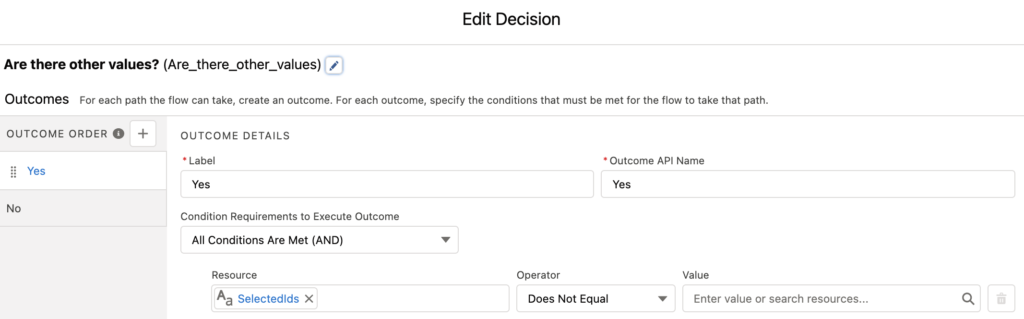Decision element to check the selectedids variable