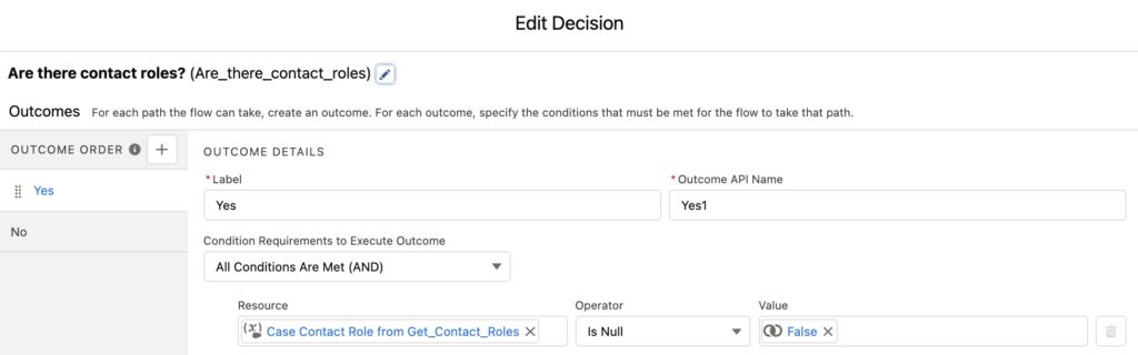 Decision element to check the result of the get records.