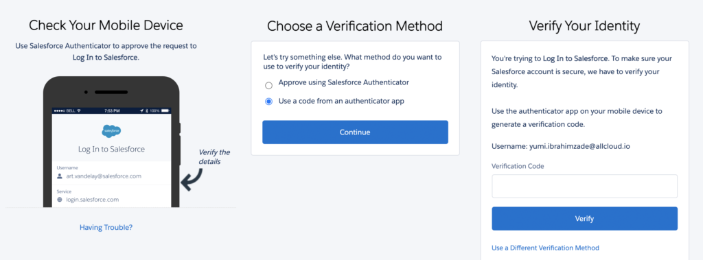 Using verification code from Salesforce Authenticator app