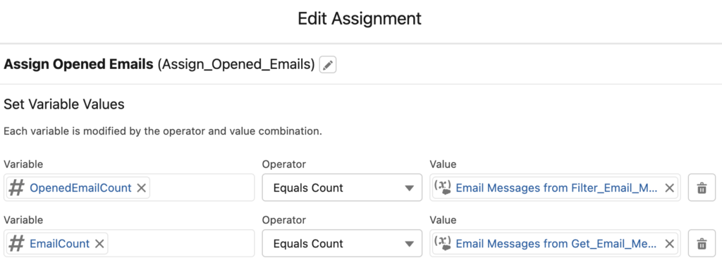 Assign email count to variables