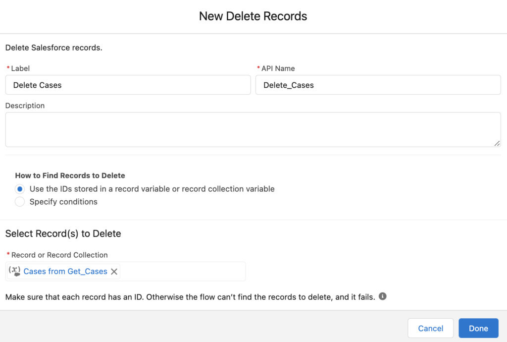 Delete Records data element