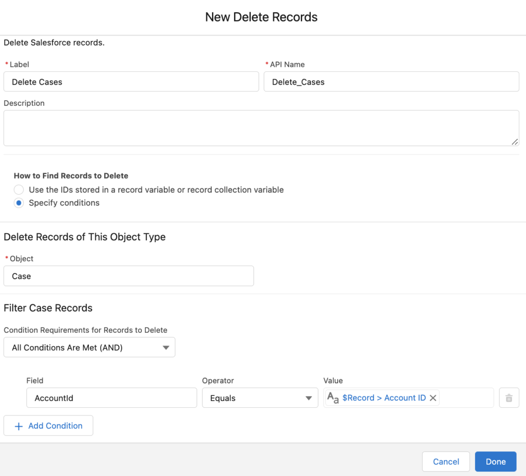 Delete case records that are related to the account.