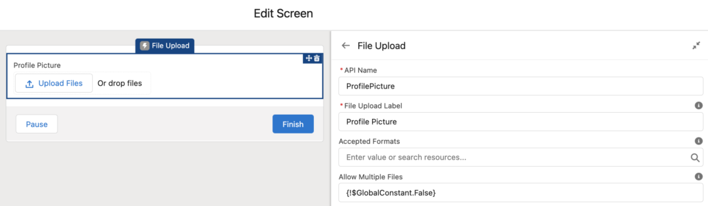 Screen Flow to Upload File