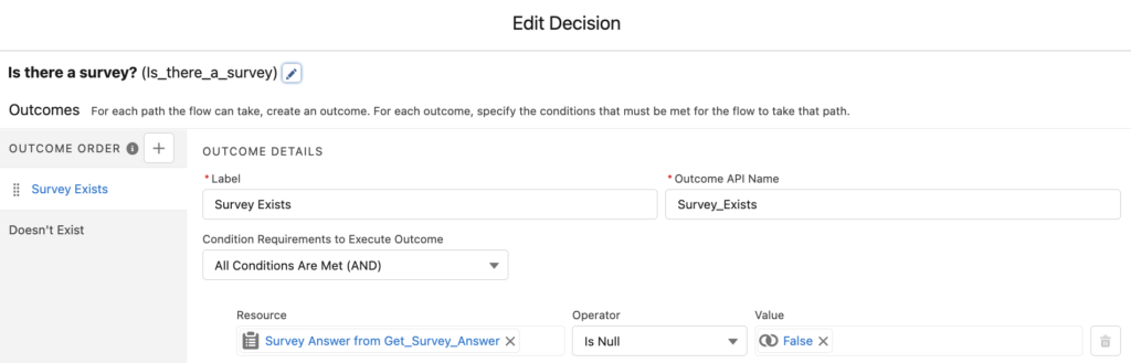 Decision element to check the survey answer
