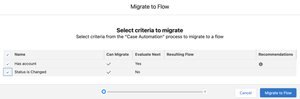 Select criteria to migrate