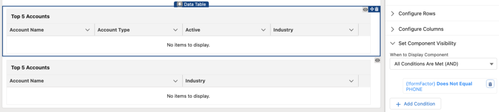 Data Table According to the Device - Desktop and Tablet