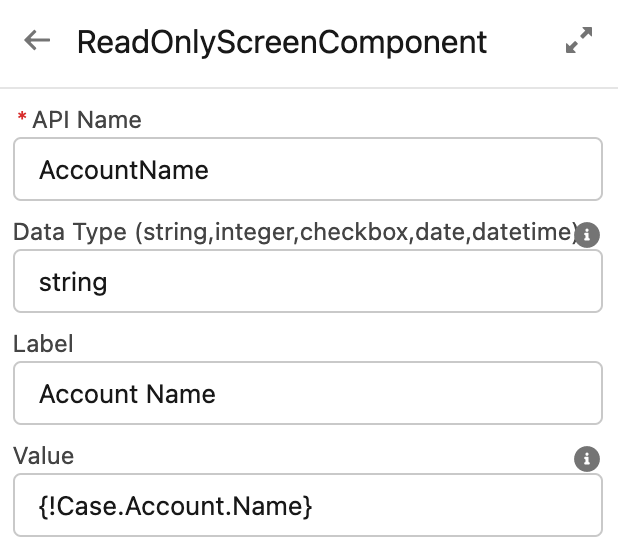 Configuration of ReadOnlyScreenComponent