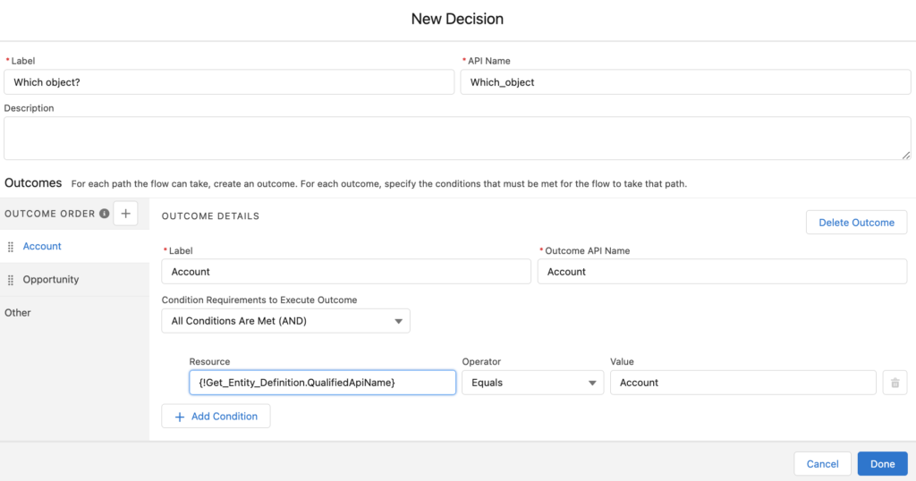 Decision Element to Check the Object Name