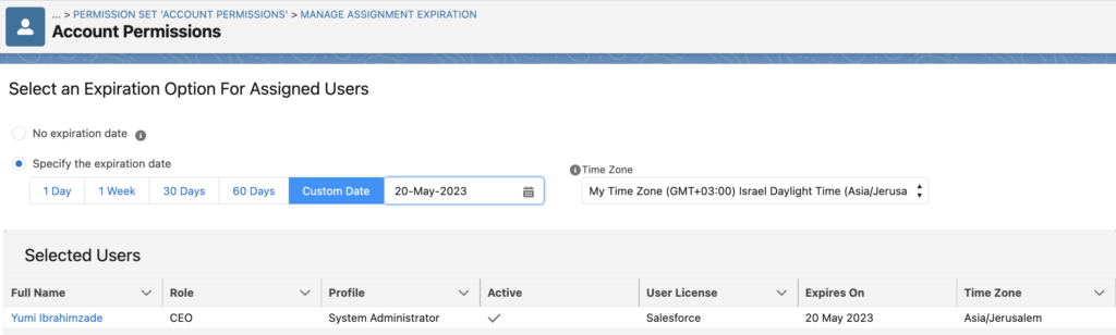 Assign Permission Set with Expiration Date