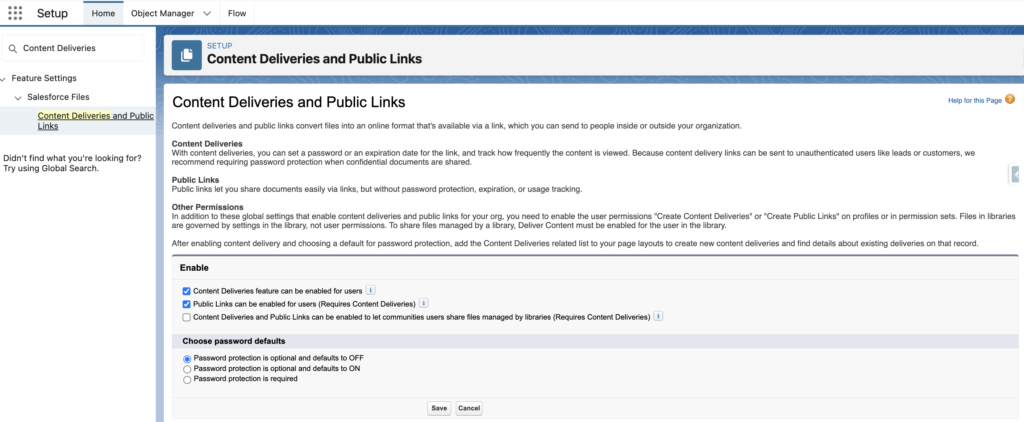 Enable Content Deliveries and Public Links