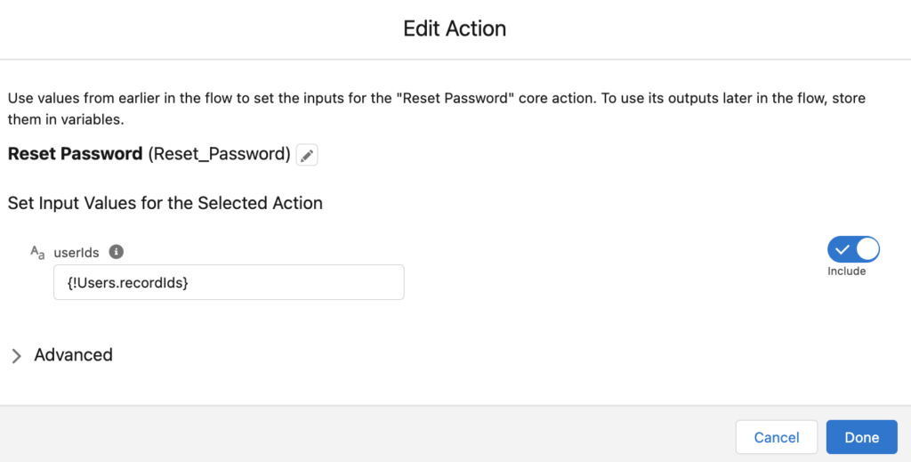 Reset Password Action