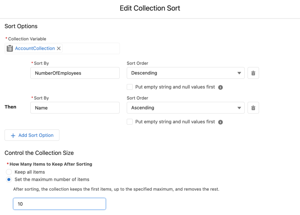 Sort and Limit Account Collection