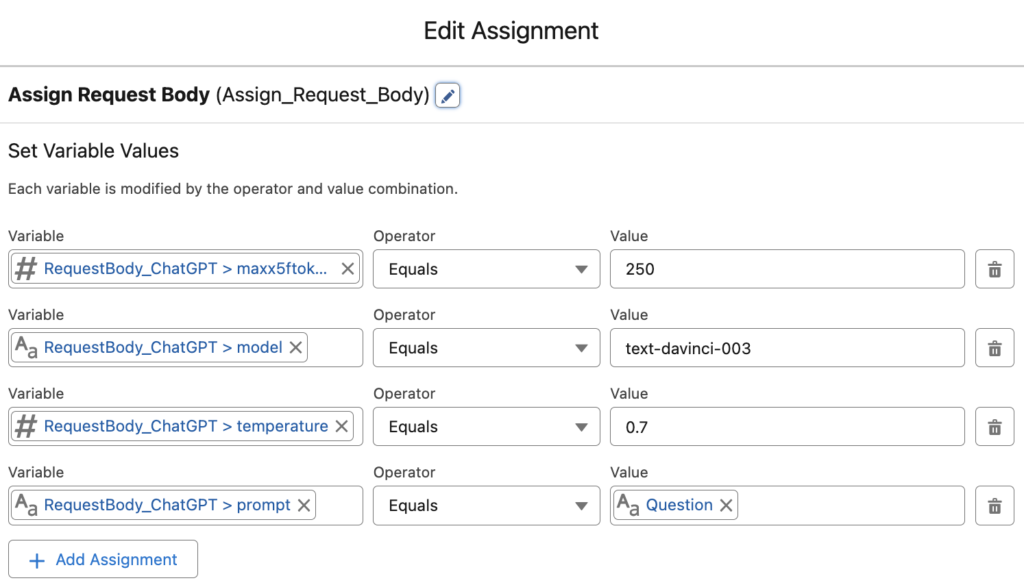 Assignment Element to Assign the Request Body