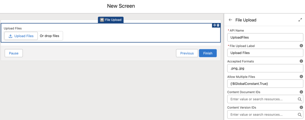 File Upload Element on Screen
