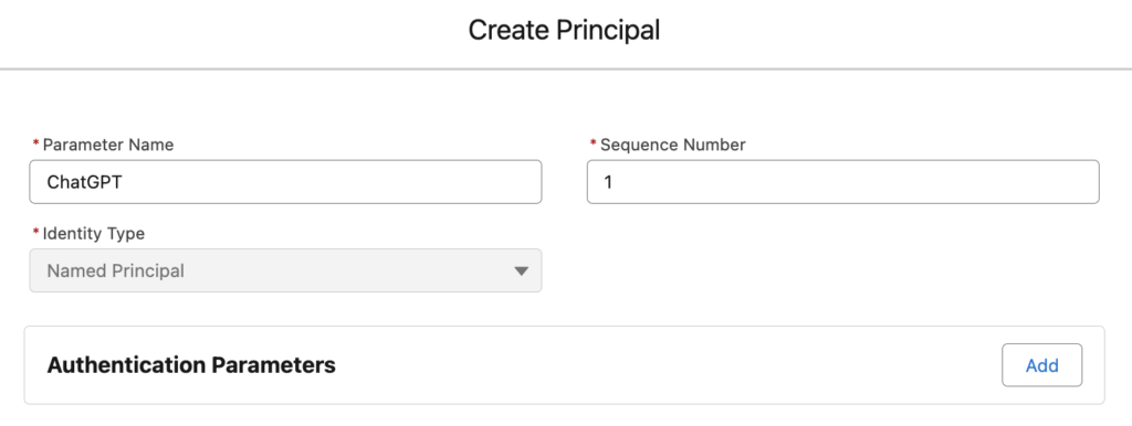 Create Principal to Integrate ChatGPT with Salesforce 