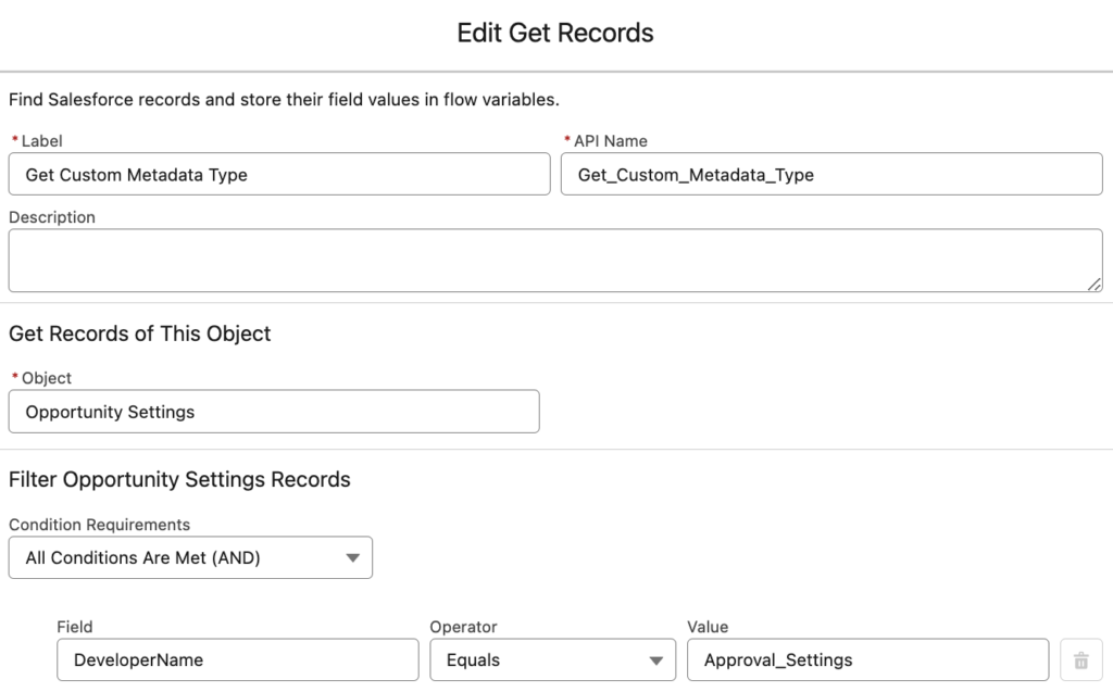 Get Records Element to Get Custom Metadata Types in Flow