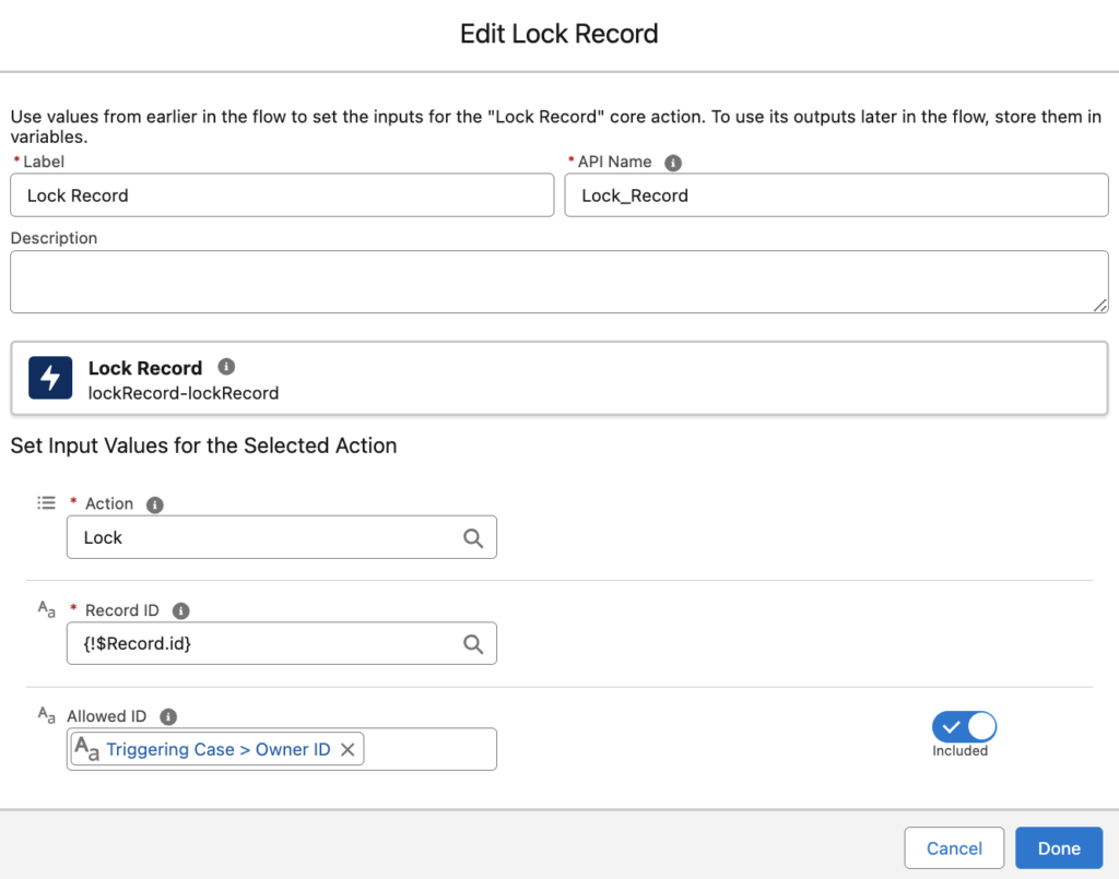 Lock/Unlock Record Action