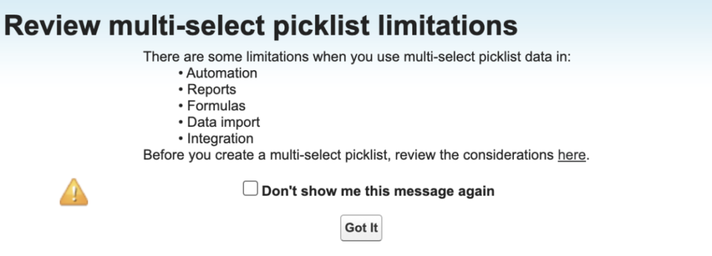 Review multi-select picklist limitations