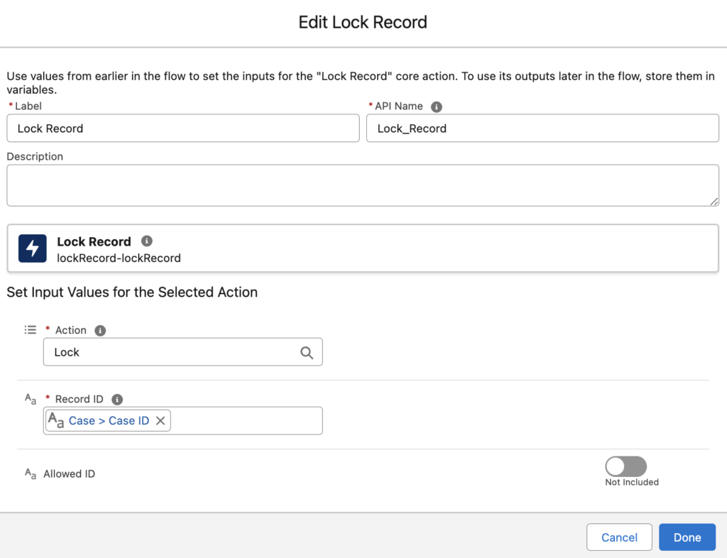 Action to Lock Records