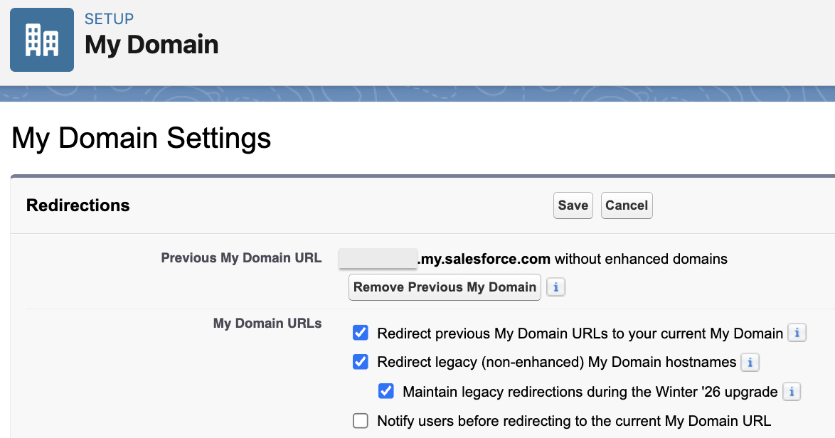 Maintain legacy redirections during the Winter '26 upgrade