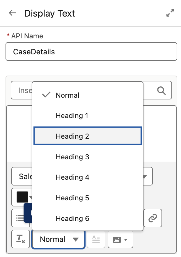 Heading and Paragraph Styles in Display Text Component