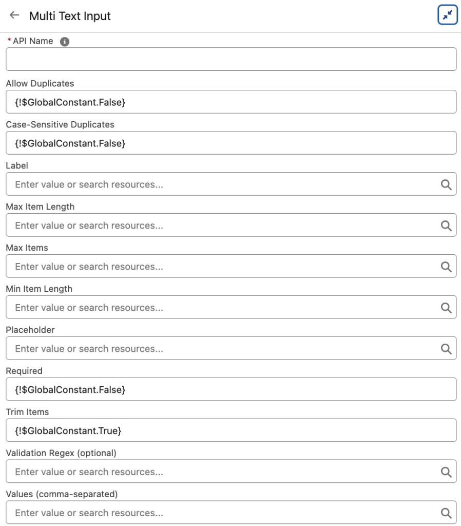 Multi Text Input Configuration