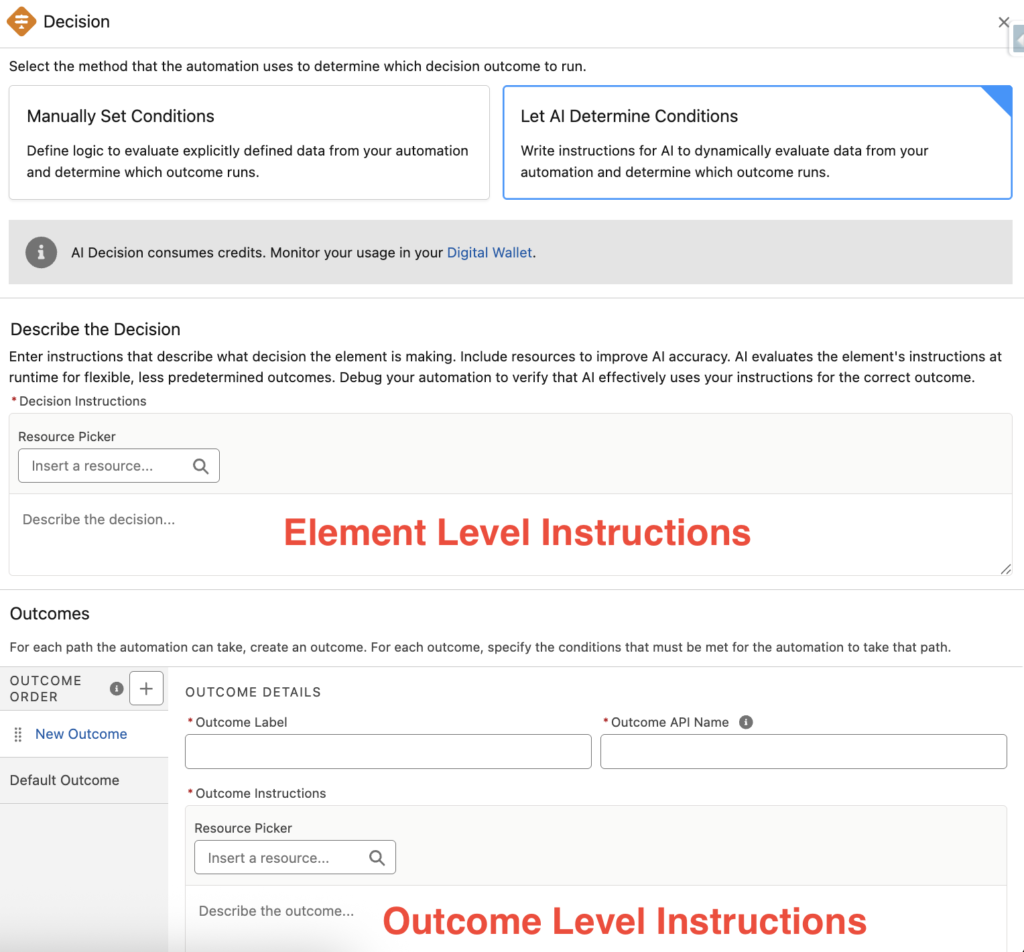 Instructions in Decision Element