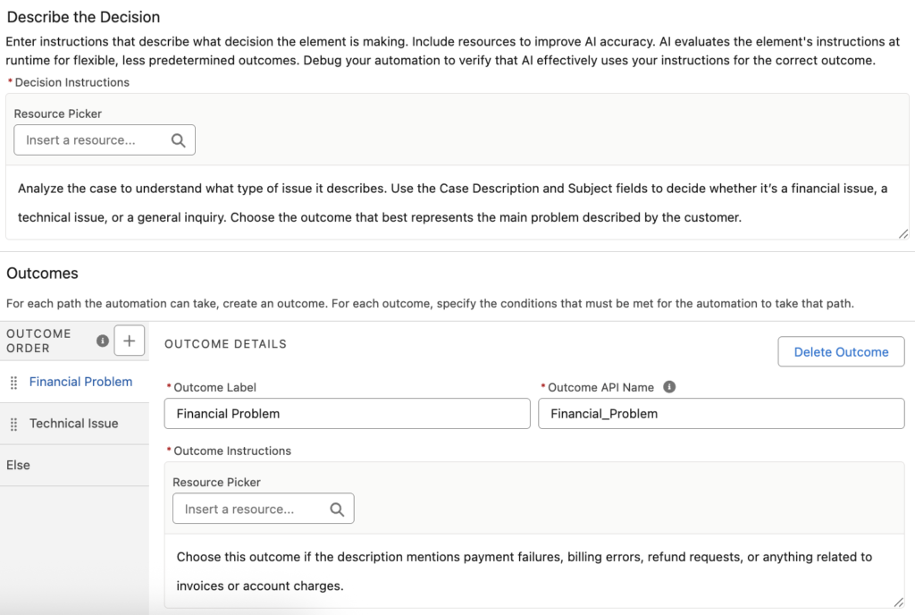 Decision element configuration