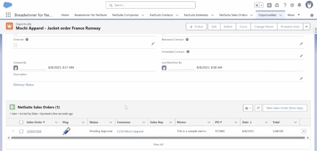 Sales Orders on Opportunity