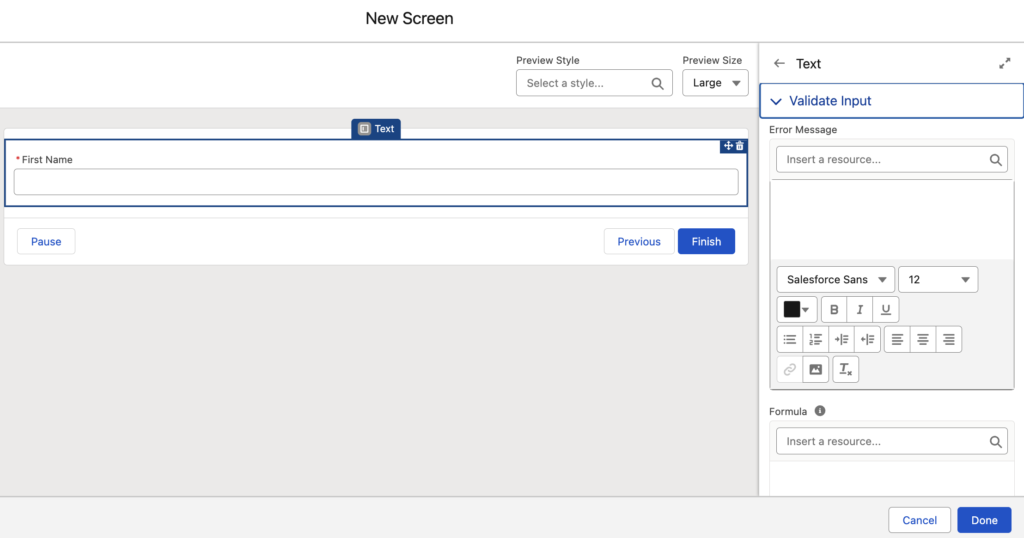 Screen Component Input Validation