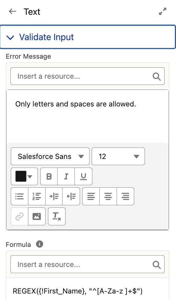 REGEX in Screen Component Input Validations