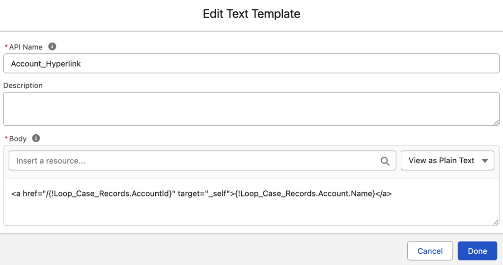Text Template to Make Lookup Field Clickable
