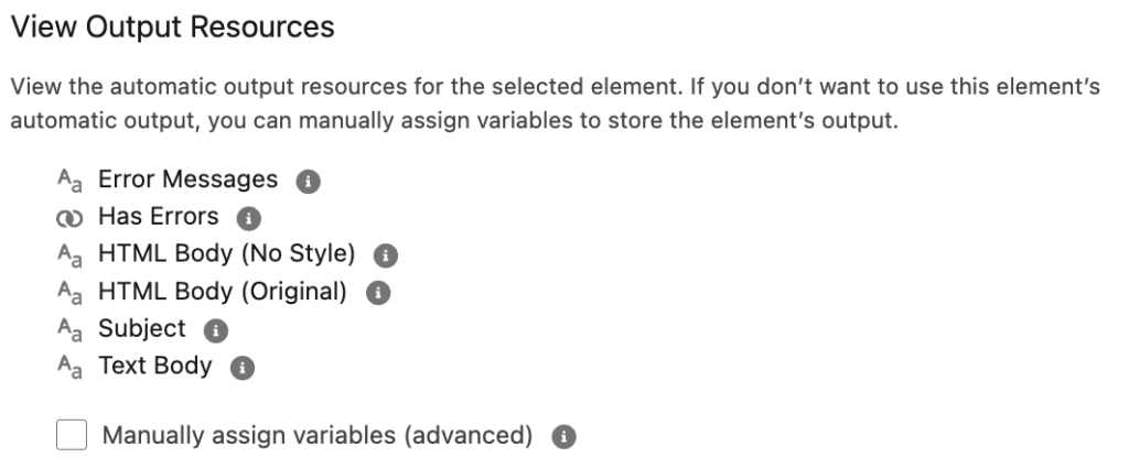 Output Resources of the Action