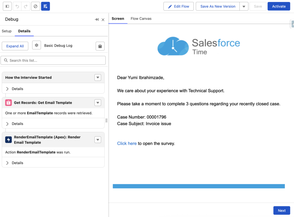 Rendering Email Templates in Flow - Debug