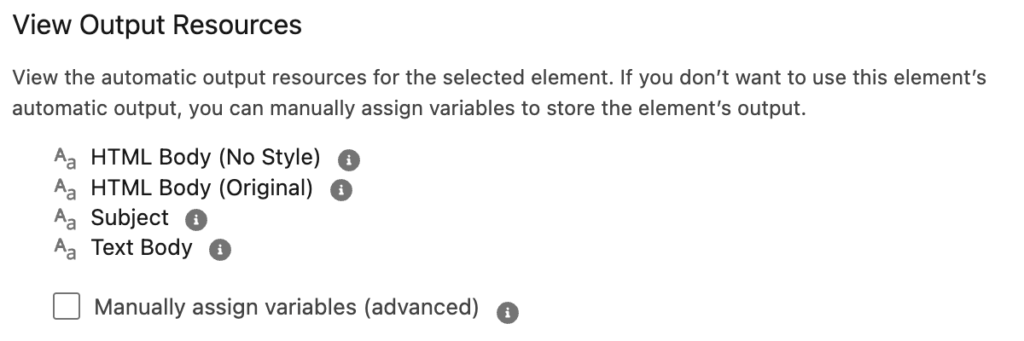 Output Resources of the Action
