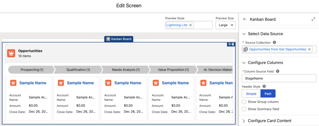 Configuring the columns