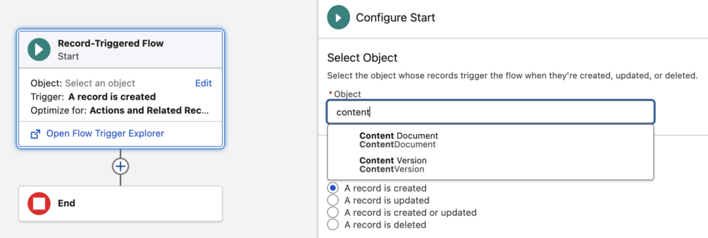 Record-triggered flows on ContentDocument and ContentVersion objects