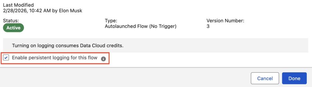 Enable Persistent Logging for Flow