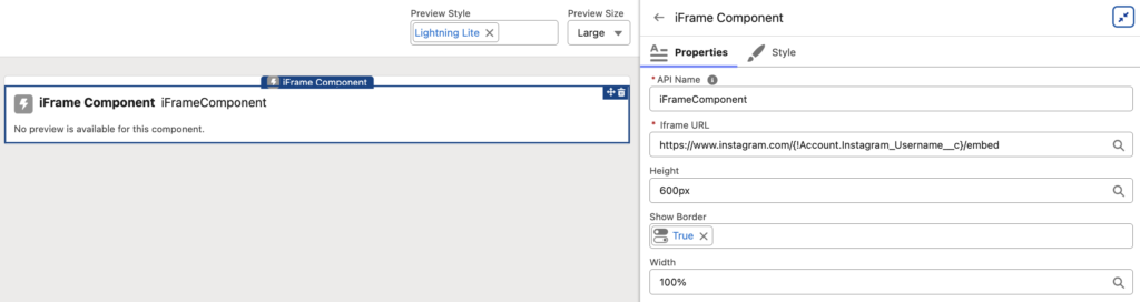 iFrame Component Configuration
