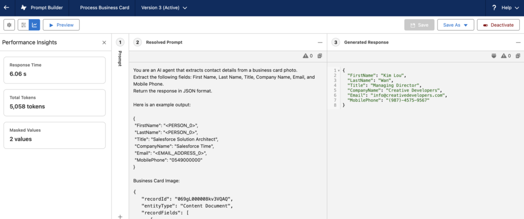 Prompt Template to Process a Business Card Image