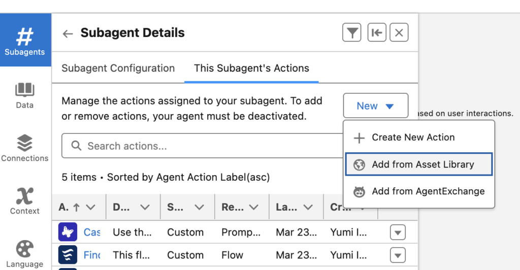 Add Action from Asset Library
