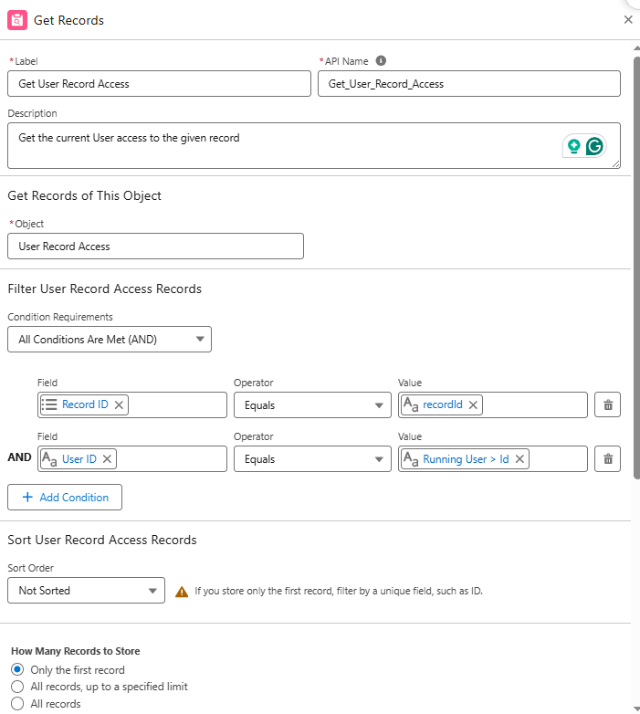 Get UserRecordAccess Record