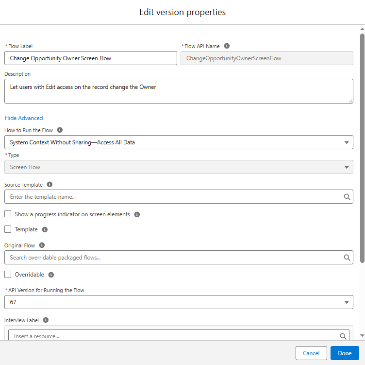 Edit Flow Version Properties