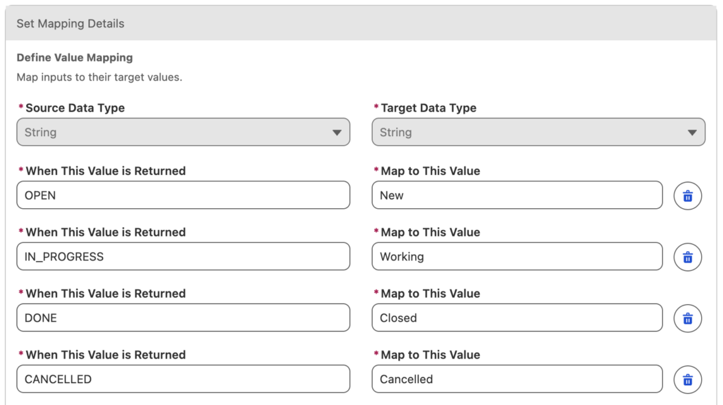 External Status to Status Mapping