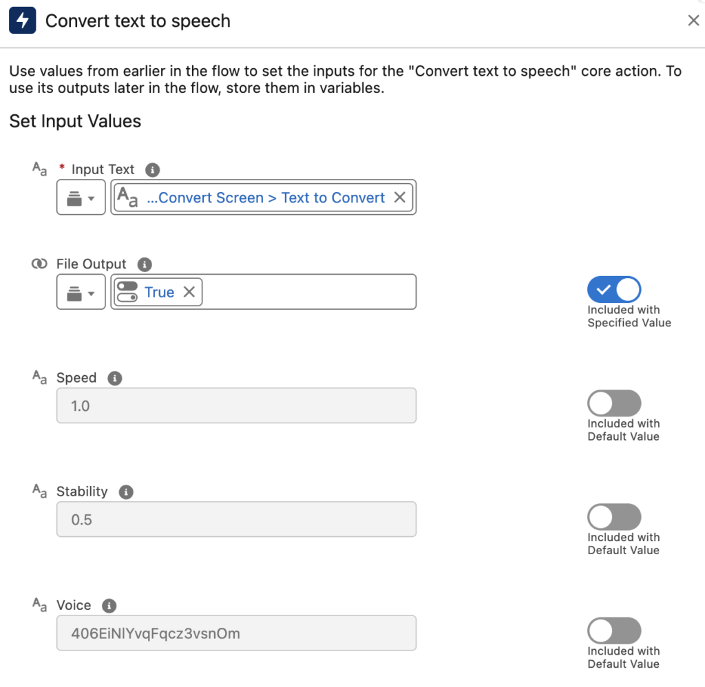Convert Text to Speech Action