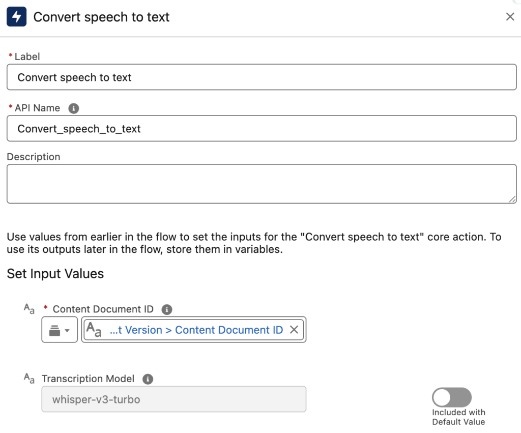 Convert speech to text action
